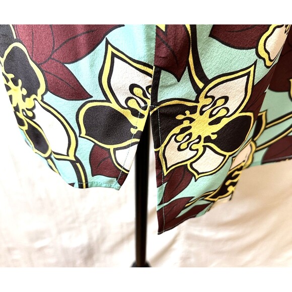 P.A.R.O.S.H. Women Blue Brown Floral Silk Crew Neck Short Sleeve Blouse Top Sz L - Picture 6 of 14